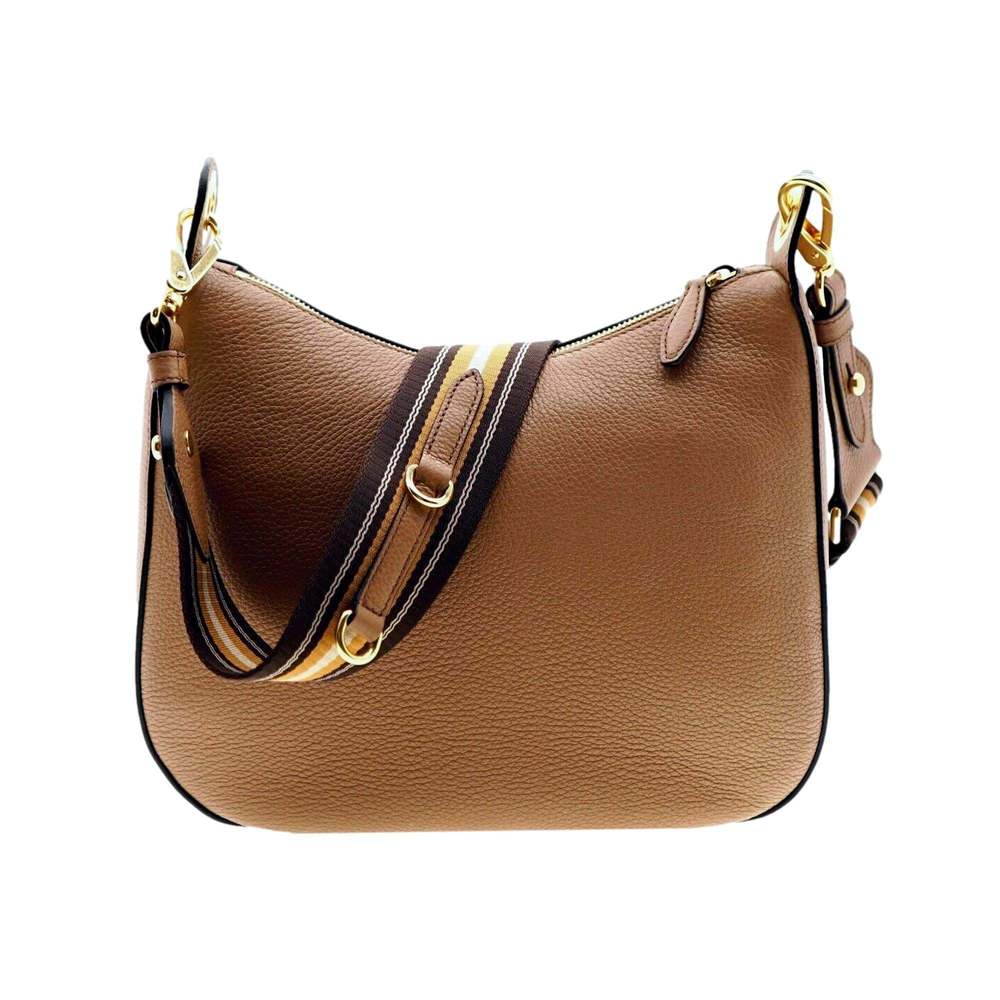 Prada Vitello Phenix Caramel Brown Leather Web Stripe Crossbody - Picture 3 of 5